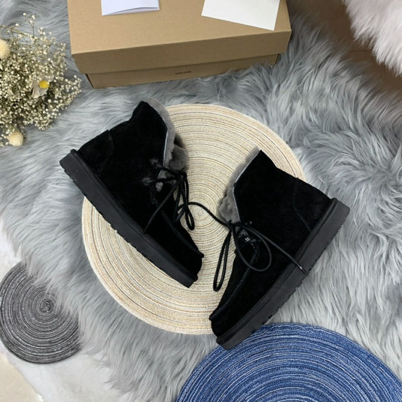 3090 Fluffy Lace-Up Ankle Boots – Black (In Stock)