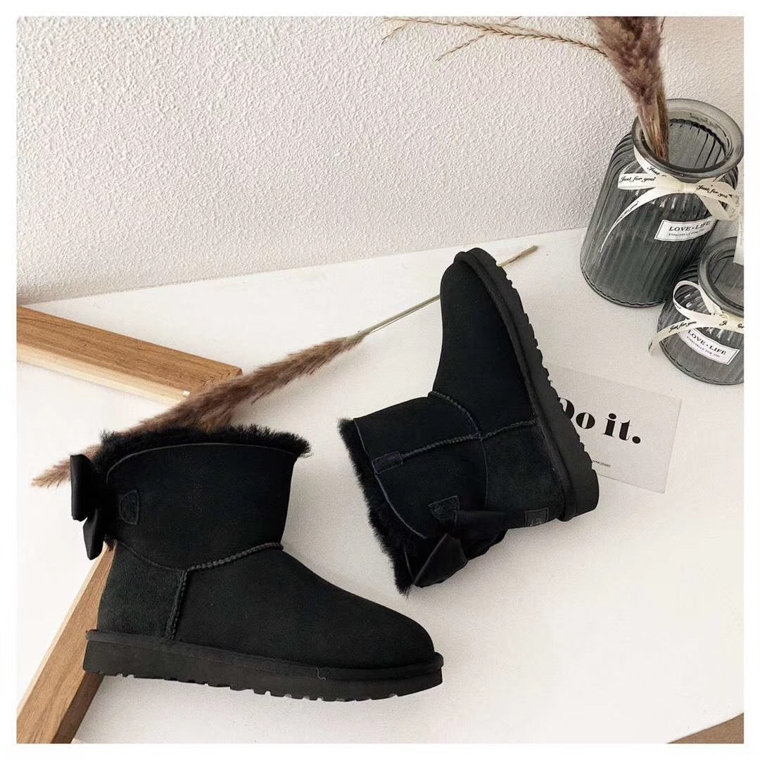3130 Chic Bow Detail Ankle Boots – Black (In Stock)