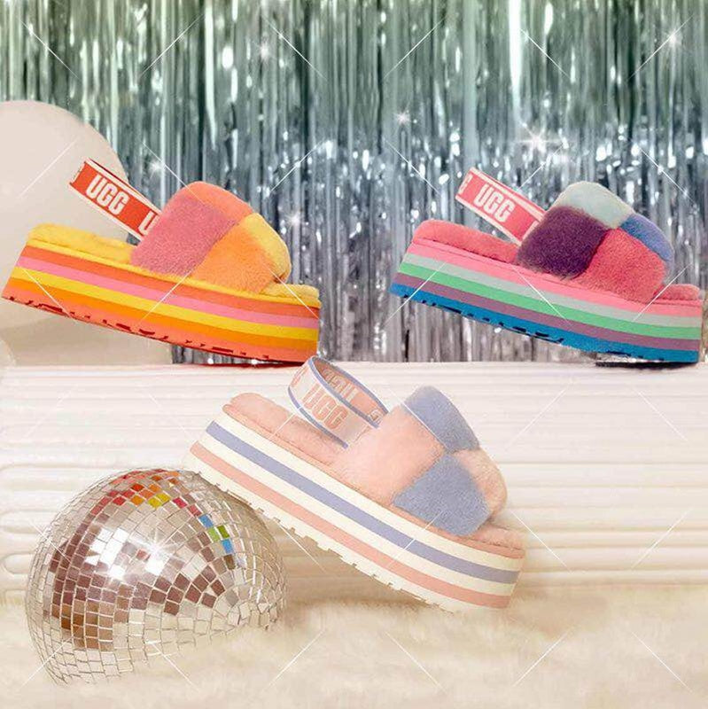 3490 Platform Fuzz Sandals – Yellow Colorblock (In Stock)