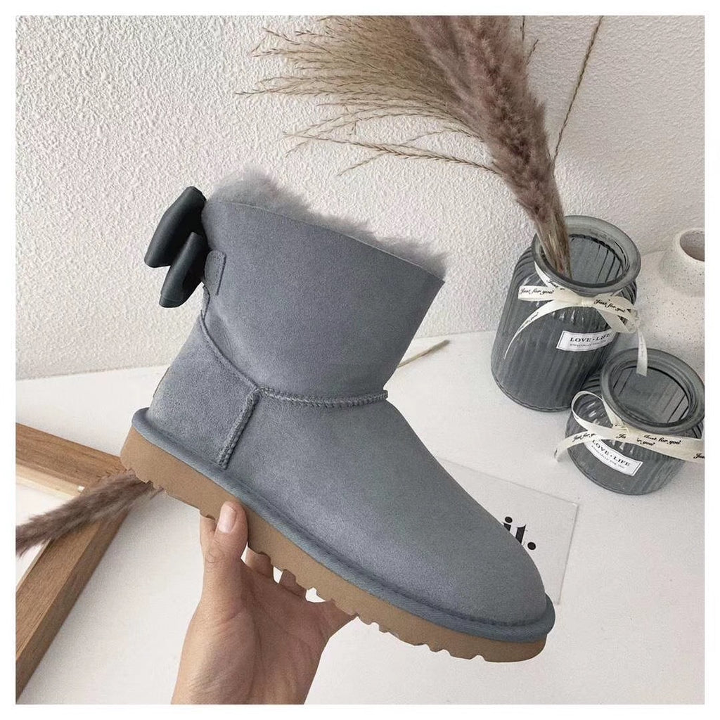 3130 Chic Bow Detail Ankle Boots – Gray (In Stock)