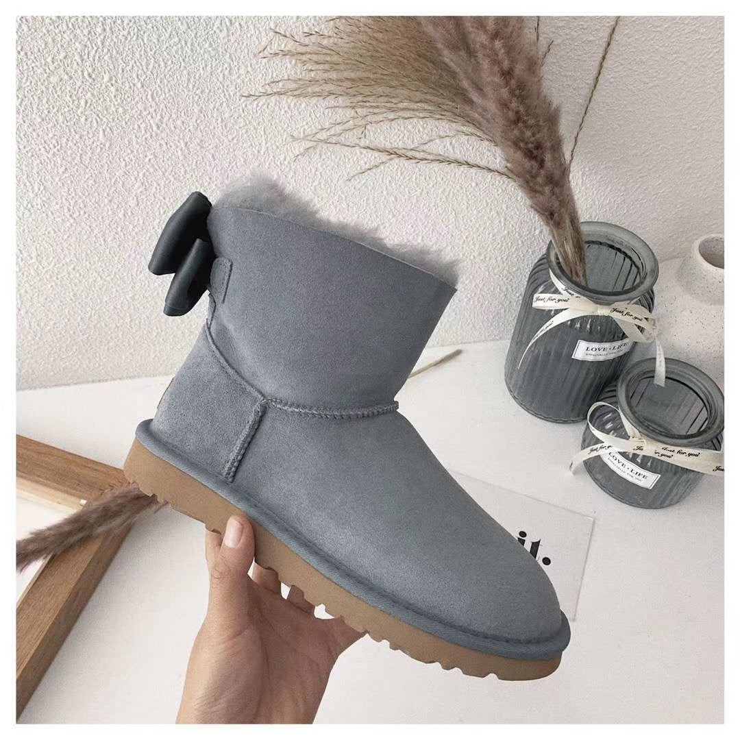 3130 Chic Bow Detail Ankle Boots – Gray (In Stock)