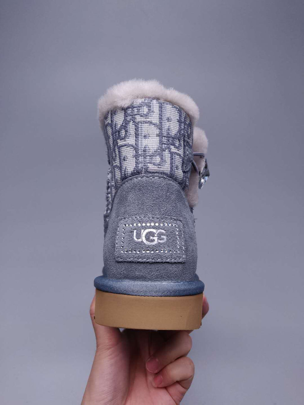 6554 Dior-Inspired Textured Boots – Gray (In Stock)