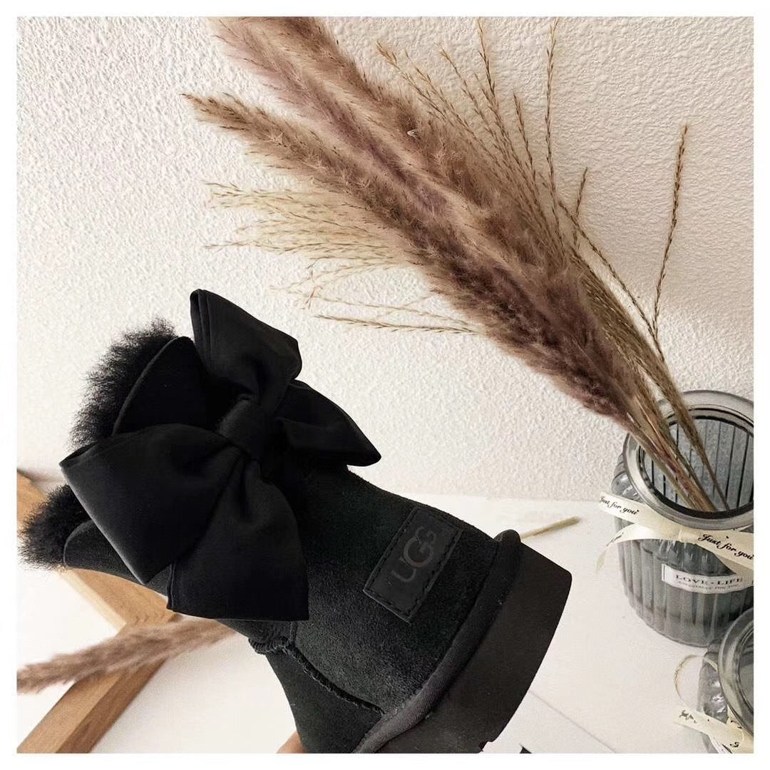 3130 Chic Bow Detail Ankle Boots – Black (In Stock)