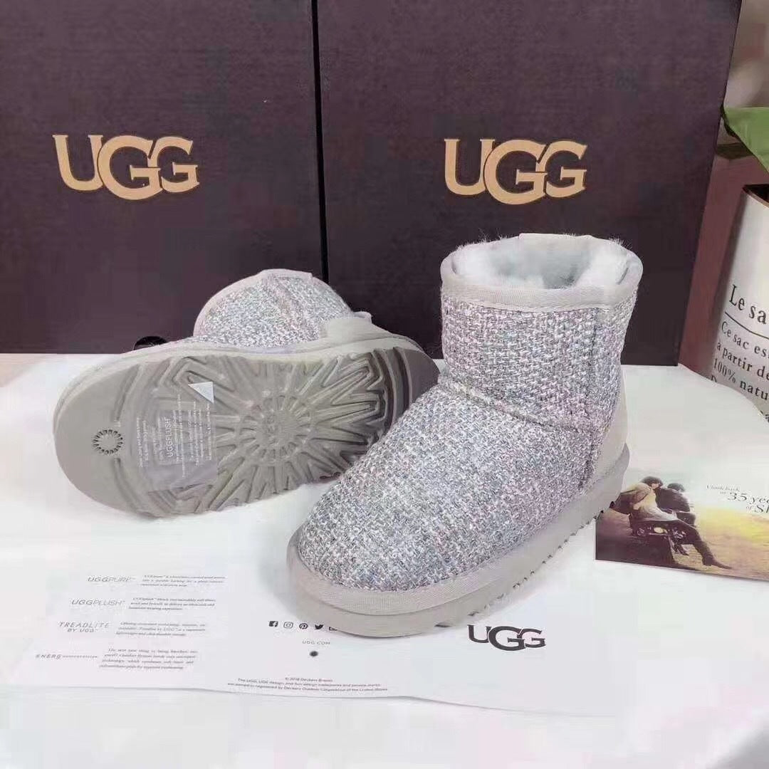 5854 Kids Chanel-Style Snow Boots – Fragrant Gray (New Arrival)