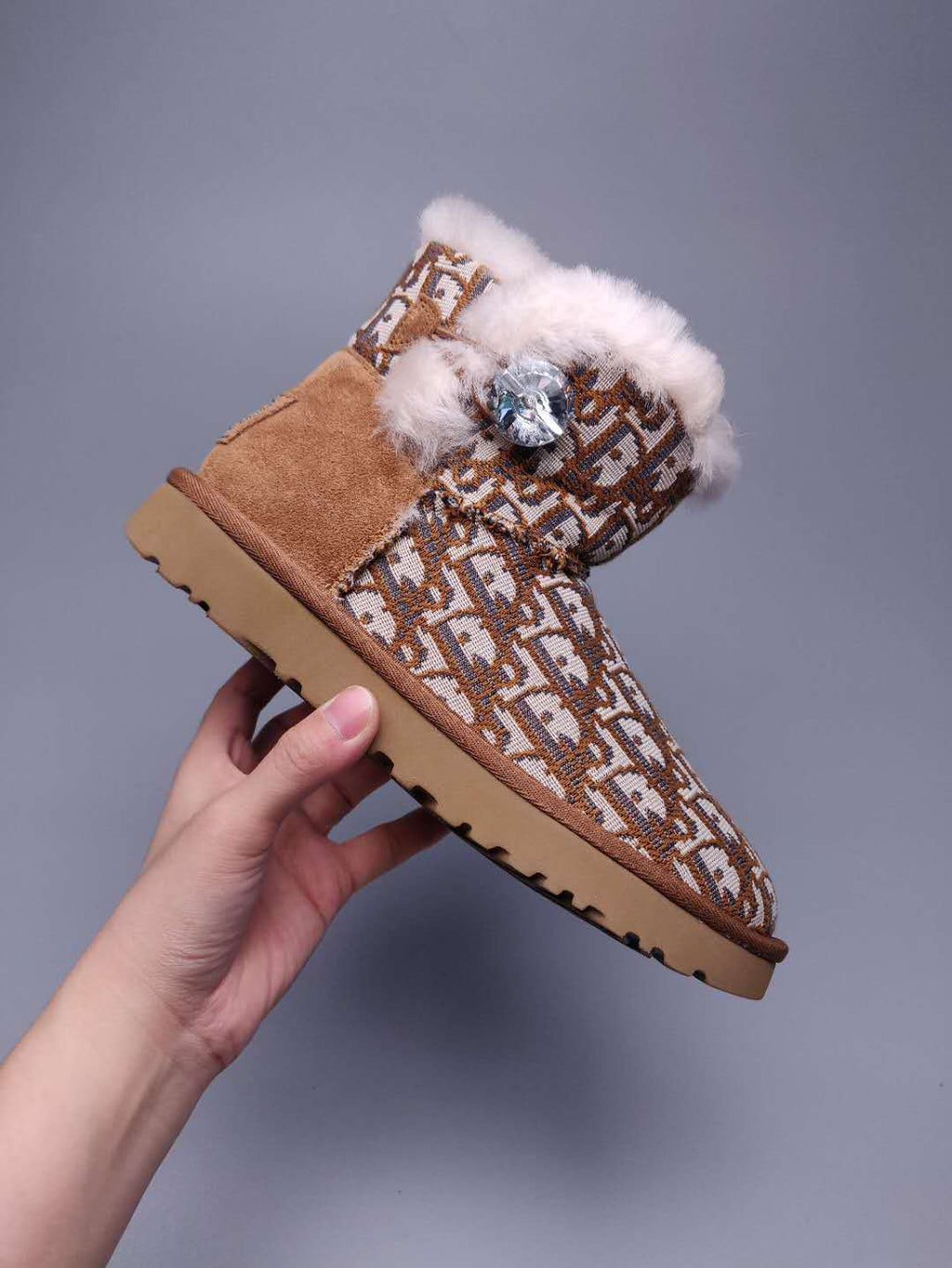 6554 Dior-Inspired Textured Boots – Chestnut (In Stock)
