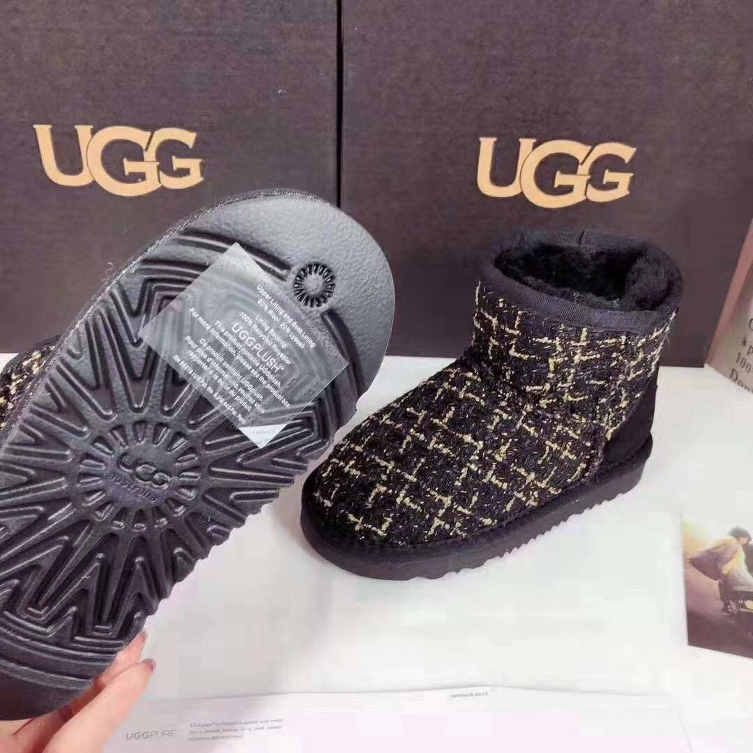 5854 Kids Chanel-Style Snow Boots – Fragrant Black (New Arrival)