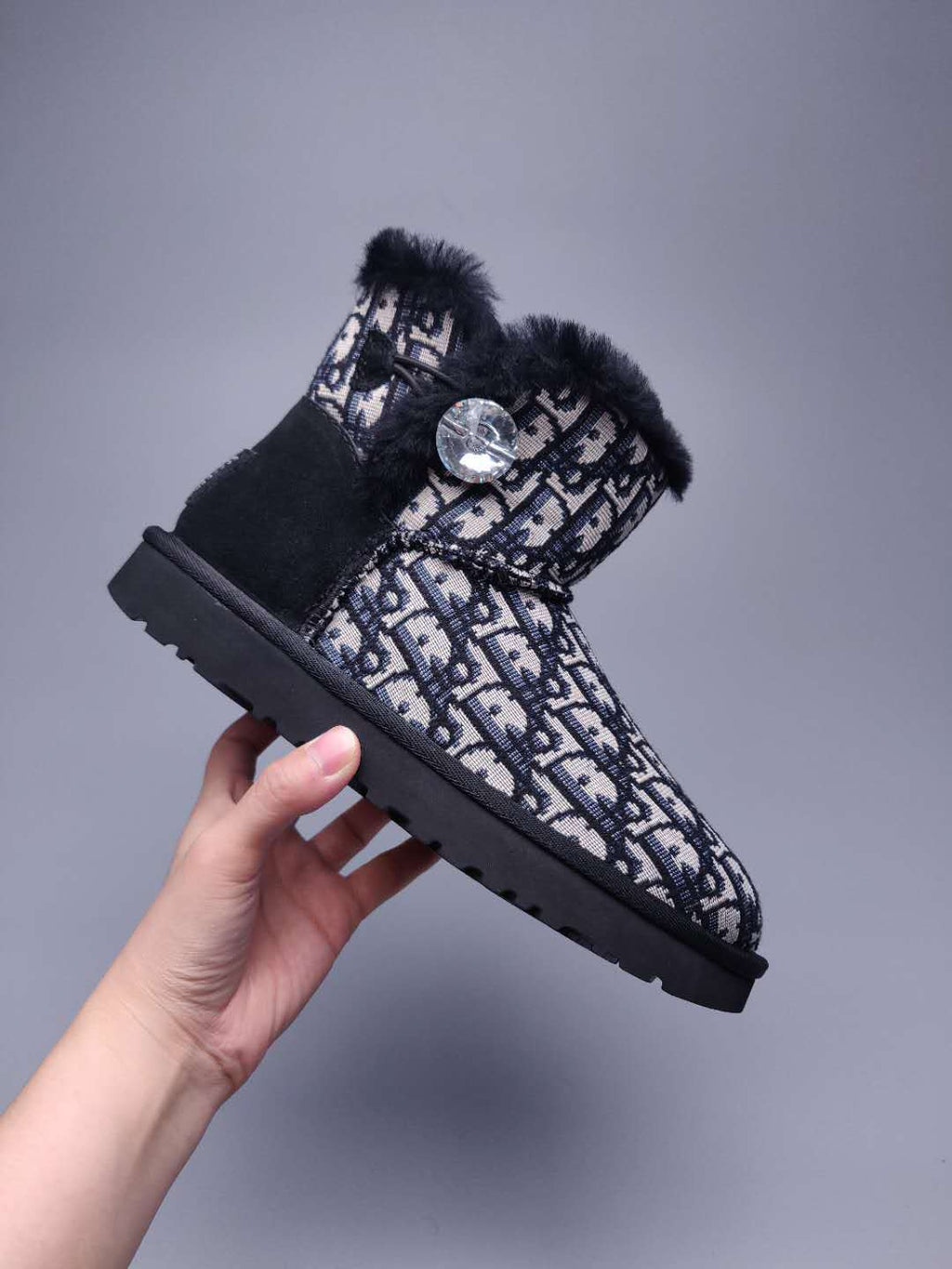 6554 Dior-Inspired Textured Boots – Black (In Stock)