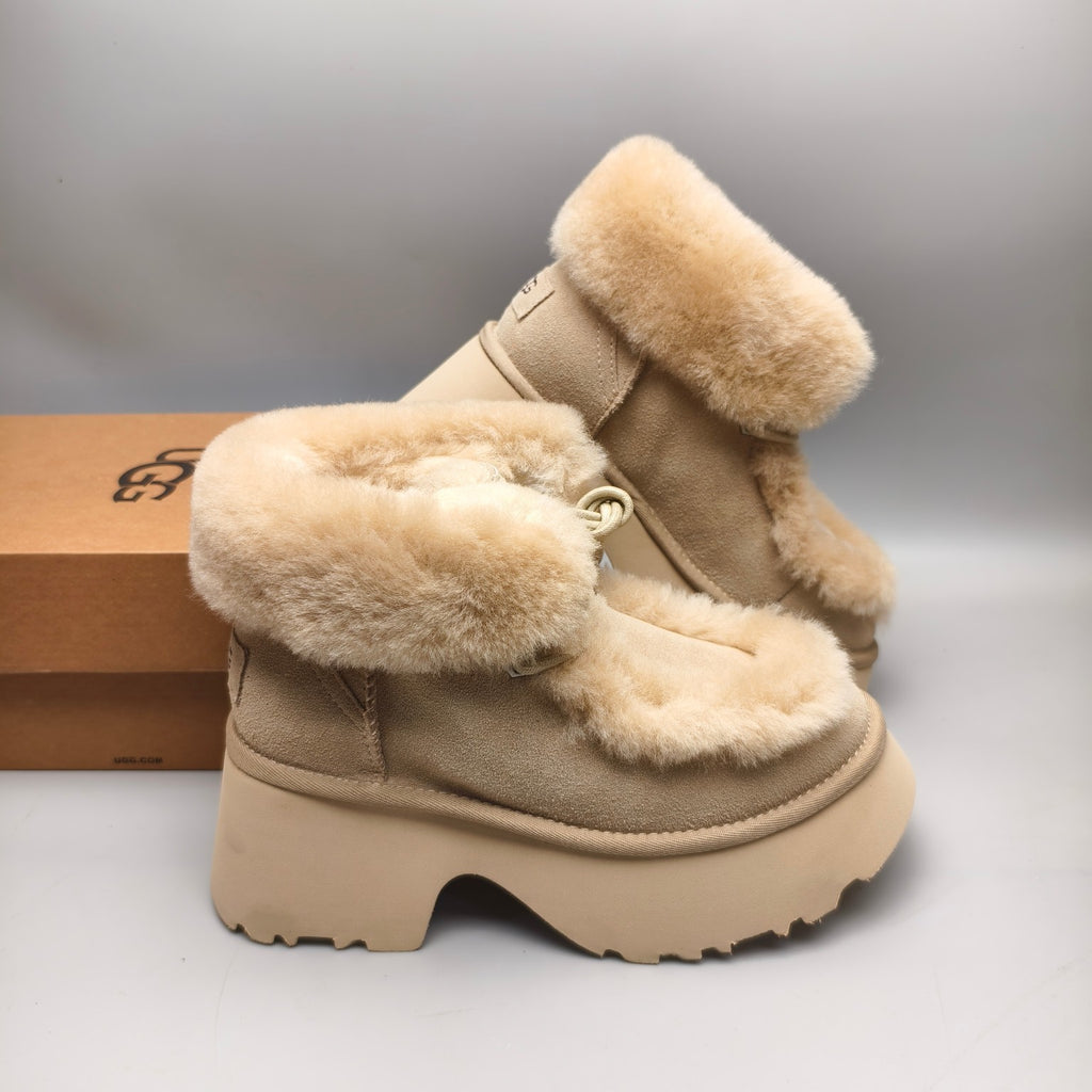 1532 Esme Wedge Ankle Boots – Mustard Fluffy Lace-Up (In Stock)